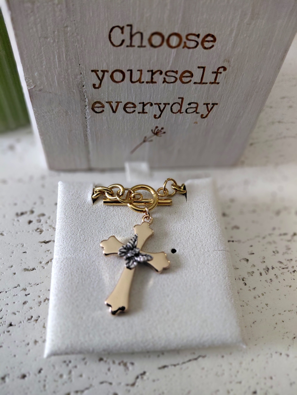 Gold Cross Toggle Necklace Pendant
